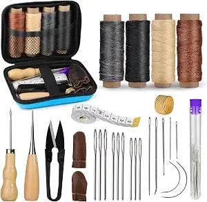 Leather Sewing Kit Leather Stitching Kit With Sewing Awl Waxed Thread - Upholstery Repair Kit With Needles Heavy Duty Sewing Tools For Hand Stitching Car Seats, Sofa, Carpets, Shoes, Diy Craft