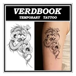 Semi Permanent Dragon & Flowers Pattern Tattoos Women, 2 Sheets - Waterproof Realistic Dragon & Flowers Pattern Temporary Tattoos Lasting 7-15 Days For Adults Pool Beach Festival Party