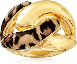 Ross-Simons Italian Leopard-Print Enamel Link Ring In 18kt Gold Over Sterling