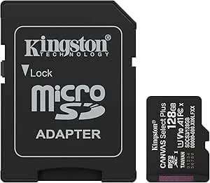 Kingston 128GB Canvas Select Plus Microsd Card - Up To 150MB/S - Class 10, UHS-I, U1, V10, A1 - SDCS3/128GB