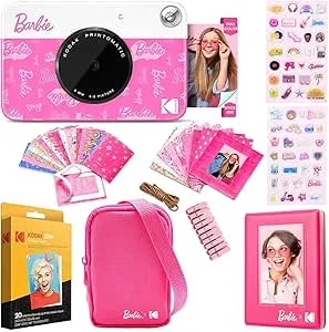 Kodak X Barbie Printomatic Full-Color Instant Print Digital Camera Barbie Gift Bundle (Signature Style)+ Barbie Case, Photo Album, Sticker & Hanging Frames, 50 Stickers + Zink Paper (20 Sheets)