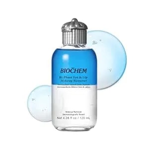 Biochem Bi-Phase Eye & Lip Heavy Makeup Remover, Waterproof Mascara Remover, Gentle Cleanser Liquid For Makeup With Natural Ingredients For Sensitive, Normal Skin Types (4.06 Fl. Oz / 120 Ml)