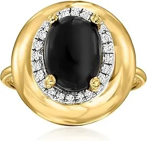 Ross-Simons Onyx And .20 Ct. T.W. White Topaz Ring In 18kt Gold Over Sterling