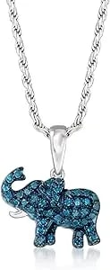 Ross-Simons 0.25 Ct. T.W. Blue Diamond Elephant Pendant Necklace In Sterling Silver
