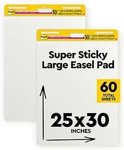Post-It Super Sticky Easel Pad, 25 X 30 Inches, 30 Sheets Per Pad, 4 Pads, Large, White, Premium Self Stick Flip Chart Paper, Anchor Chart, Office Supplies & School Supplies, Great For Teachers And Students, 2 Packs Per Case
