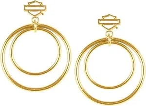 Harley-Davidson Women'S Large Double Circle Bar & Shield Post Steel Earrings