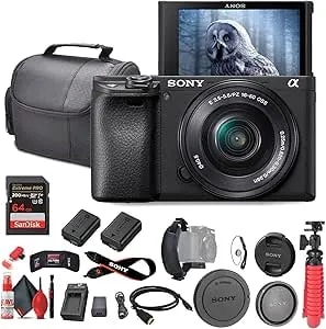 Sony a6400 Mirrorless Camera With 16-50mm Lens With Real-Time Eye Auto Focus, 4k Video (Ilce-6400l/B) + 64gb Memory Card + Np-fw50 Battery + Charger + Case + Flexible Tripod + More