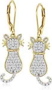 Ross-Simons 0.80 Ct. T.W. White Topaz Cat Drop Earrings In 18kt Gold Over Sterling