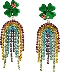 Betsey Johnson Jewelry Women'S Paddy'S Princess Shamrock Rainbow Chandelier Earrings