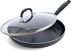 Oxo 12” Non-Stick Every Day Frying Pan With Lid, Bpa-Free Comfort Grip Silicone Handle, Dishwasher & Oven Safe, Pfas-Free Ceramic Skillet, Black