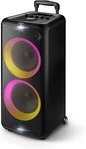 Philips X5206 Bluetooth Party Speaker - 14 Hours Play Time, Deep Bass, Party Lights, Karaoke Effects, Mic & Guitar Input, 80W Max Power, Black