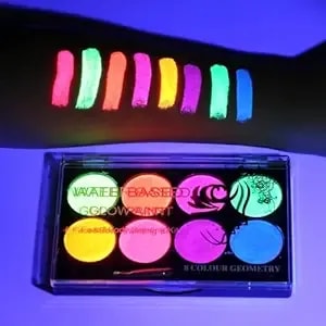 Neon Face Paint Palette - 8 Color Glow In The Uv Blacklight Body Paint, Water-Based & Water-Activated For Halloween, Raves, Cosplay - Fluorescent Makeup For Kids & Adults