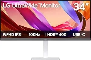 LG 34U530A-W 34-Inch Ultrawide WFHD (2560 X 1080) IPS Wide Computer Monitor, 100Hz, VESA Displayhdr 400, HDMI, Displayport, USB Type-C, Tilt/Height/Swivel Stand, White