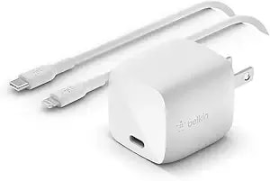 Belkin Usb C Wall Charger 30w - Lightning Cable Included - Power Delivery Gan - Iphone Charger Fast Charging - Usb C Charger For Iphone, Ipad, & More – White