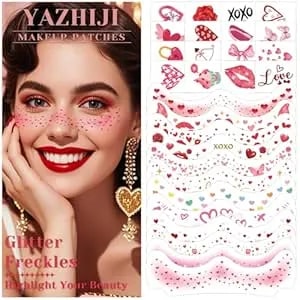 28pcs Valentine'S Day Face Temporary Tattoo, Heart Temporary Face Tattoo, Heart Kiss Love Fake Tattoos For Women Girls, Waterproof Valentine'S Day Makeup Accessories