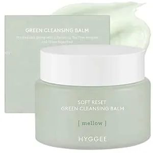 Hyggee Soft Reset Green Cleansing Balm - Vegan Gentle Makeup Remover Sherbet Milky Oil Based Cleanser, Tea Tree Extract & Jojoba Oil, Hypoallergenic For Sensitive Skin, 3.38oz.