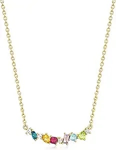 Ross-Simons 0.69 Ct. T.W. Multi-Gemstone And .12 Ct. T.W. Lab-Grown Diamond Necklace In 18kt Gold Over Sterling. 18 Inches