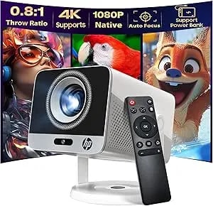 Mini Projector 1080p Full Hd, Hp mc425 Portable Projector, Projector With Wifi And Bluetooth, Short Throw Projector For Bedroom, Smart Outdoor Movie Projector 4k Support, Auto Focus & Keystone