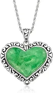 Ross-Simons Jade Heart Pendant Necklace In Sterling Silver. 18 Inches