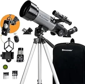 Celestron Travel Scope 70dx Portable Refractor Telescope – 70mm Aperture, Fully-Coated Glass Optics – Includes Bonus Phone Adapter, Backpack & More – Ideal For Beginners & Travel
