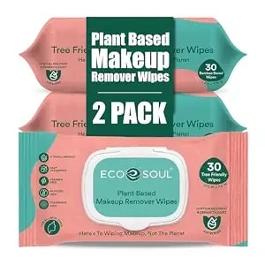 Eco Soul Plant-Based Makeup Remover Wipes (30 Count, Pack Of 2) - Alcohol & Paraben-Free Ph Balanced Face Cleansing Wipes - Hypoallergenic - Dermatologist Tested With Zero Residue Finish