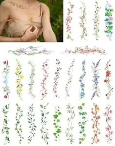 Flower Temporary Tattoos,24 Sheets Colored 3d Body Art Accessories For Adults Women Teen Girls, Water Transfer Fake Beach Flower Tattoo Stickers For Festival Costume Party