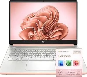HP Ultrabook Laptop, 8GB RAM, 1.1TB Storage (1TB Onedrive + 64GB SSD), Microsoft 365 Included, Intel 2-Core - Fast, Smart, Budget-Friendly, AI-Ready Essential No Mouse, Rose Gold