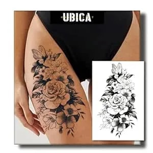 2 Sheets Semi Permanent Tattoos, Temporary Tattoo For Women, Lasts 7-15 Days Water-Resistant Fake Tattoo Stickers, Realistic Flower Design For Party (7.5x4.8 In), Non-Reflective & Safe For Skin