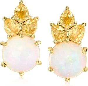 Ross-Simons Opal And .70 Ct. T.W. Citrine Earrings In 18kt Gold Over Sterling