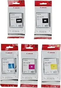 Canon Pfi-107 130ml Ink Tank For Canon ipf670/680/685/780/785, Set Of 5 Inks