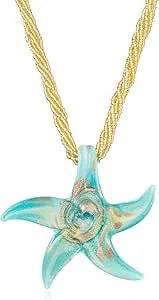 Ross-Simons Italian Turquoise Murano Glass Starfish Necklace With 18kt Gold Over Sterling