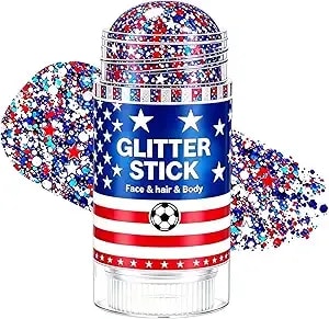 4th Of July Glitter Stick, Patriotic Body Glitter Stick, Red White And Blue Glitter Stick For Face, 4th Of July Outfits And 250th Anniversary Accessories, Waterproof Hair Glitter For Kids