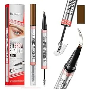 Hilibrand 9705 2in1 4-Pronged Dual-Ended Eyebrow Pencil & Eyebrow Gel, Waterproof, Sweatproof, Long-Lasting, 2# Dark Brown