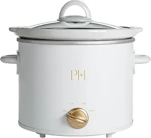 Paris Hilton 3.5-Quart Manual Slow Cooker, Naturally Nonstick Stoneware Ceramic Insert, Three Settings (Low, High, Warm), Dishwasher Safe Family Size Slow Cooker, White