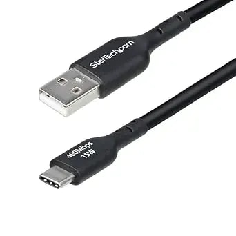 Startech 15ft (4.5m) Usb-A To Usb-C Charging Cable, Charge & Sync, 3a, Usb 2.0, Tpe Jacket, Black Usb Charging Cord