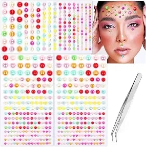 591pcs Face Gems Hair Gems Pearls, Self-Adhesive Face Jewels Eye Rhinestones 3/4/5/6/8 Mm Face Gem Stick On, Halloween Makeup Gems Rave Accessories For Face Eyes Body Makeup (02.Color Pearl)