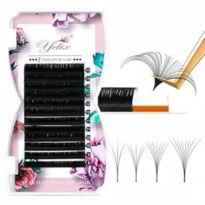 Yelix Easy Fan Lash Extensions B/C/Cc/D Curl 0.05/0.07mm Thickness 8-15mm Mixed Length, Soft Lightweight Auto Blooming Self Fanning Volume Individual Lashes For Salon Lash Artists (0.05, C-Mix 8-15mm)