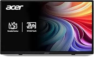 Acer Portable Monitor - 15.6" Fhd Ips Touch - Adaptive-Sync Support (Freesync Compatible) - Slim Design - External Monitor For Laptop Pc/Mac - 2 X Usb 3.1 Type-C Port & Mini Hdmi - pm161qt Bmiuuux