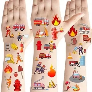 400 Fire Truck Tattoos Temporary Stickers,For Promote Fire Safety Firemen Birthday Gender Reveal Baby Shower Party Favors Supplies Decorations Favors Goodie Bag Stuffers Prize