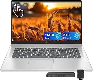 Hp 17.3" Hd+ Touchscreen Laptop, Amd Ryzen 5 7430u, 16gb Ram, 2tb Storage (1tb Ssd+1tb Docking Station Set), Amd Radeon Graphics, Numeric Keypad, Wi-Fi 6, Hd Webcam, Win 11, Silver