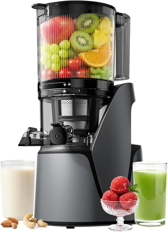 Eanoruus Juicer Machines, 3-In-1 Cold Press Juicer, Premium Gray - Makes Juice, Nut Milk & Sorbet, 6.5" Extra Large Chute, 100oz Large Capacity, Ac Motor