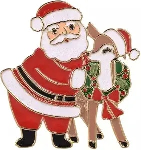 Hallmark Enamel Santa And Reindeer Pin