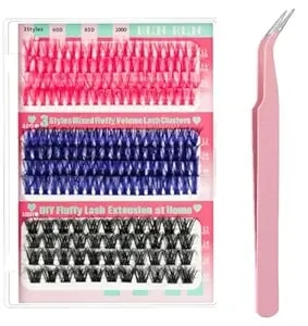 3-Color Eyelash Extension Kit, 60d/80d/100d Fluffy D-Curl Cluster Lashes - Fake Mink Volume Lashes For Diy, Includes 1 Pink Eyelash Curler