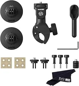 Insta360 Motorcycle Bundle New Version - Complete Mounting Kit X4/X3/X2/X 360 Cameras - Compatible With ACE/ACE PRO/GO 3/ GO2/ONE R/RS, DJI OSMO Action 4/3/2 And Gopro 12/11/10/9/MAX, Black