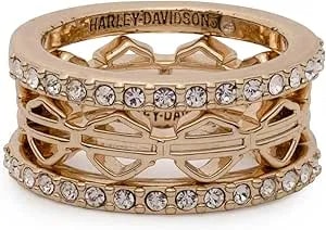 Harley-Davidson Women'S Crystals Bar & Shield Stackable Rings - Set Of Three