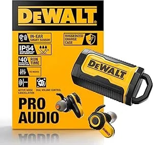 Dewalt Heavy Duty Bluetooth Jobsite Pro X2 ANC True Wireless Earbuds, Active Noise Cancelling Work Earbuds, Turn Dial Controls, 10Hr Runtime (40+ W/Case), 4 EQ Modes, IP54