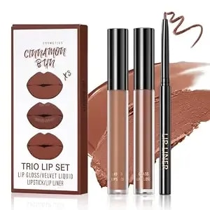 3 In 1 Brown Lip Gloss Lip Liner And Lipstick Set（Whiskey Honey） - Non-Stick Cup Brown Lip Stain,Long Lasting Waterproof Liquid Lipstick,Moisturizing Lip Kit For Women,Matte Lip Stain Makeup