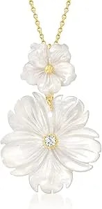 Ross-Simons Mother-Of-Pearl And .10 Carat White Topaz Flower Pendant Necklace In 18kt Gold Over Sterling. 16 Inches