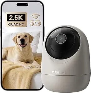 Dreame 2.5K 4MP Pet Dog Camera, Indoor Security Camera Wireless, Dual-Band 5G/2.4G Wi-Fi, Auto-Tracking, 360° Pan-Tilt, Cloud & Local Storage, Physical Privacy Mode, Work With Alexa & Google, Grey