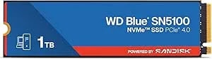 Wd Blue sn5100 1tb Nvme Ssd - M.2 2280, Pcie Gen 4.0, Internal Solid State Drive - Read Speeds Up To 7,100mb/S, Upgrade Storage For Pc/Laptops - wds100t5b0e